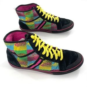 Vans Off the Wall Wellsley Womens High Top Sneakers Sz 11 Checkered Neon Print